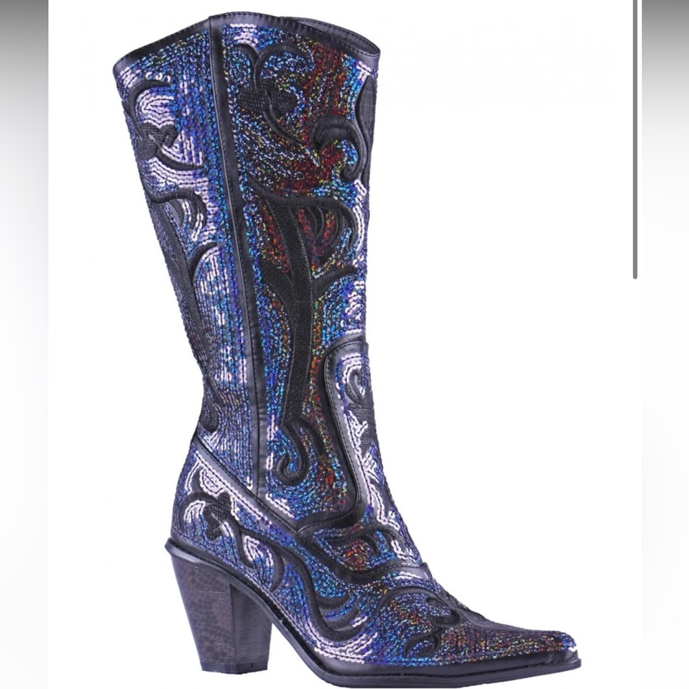 Helen’s Heart Blue/Black/Purple-ish Blingy Iridescent Sequin Western Boot Size 6